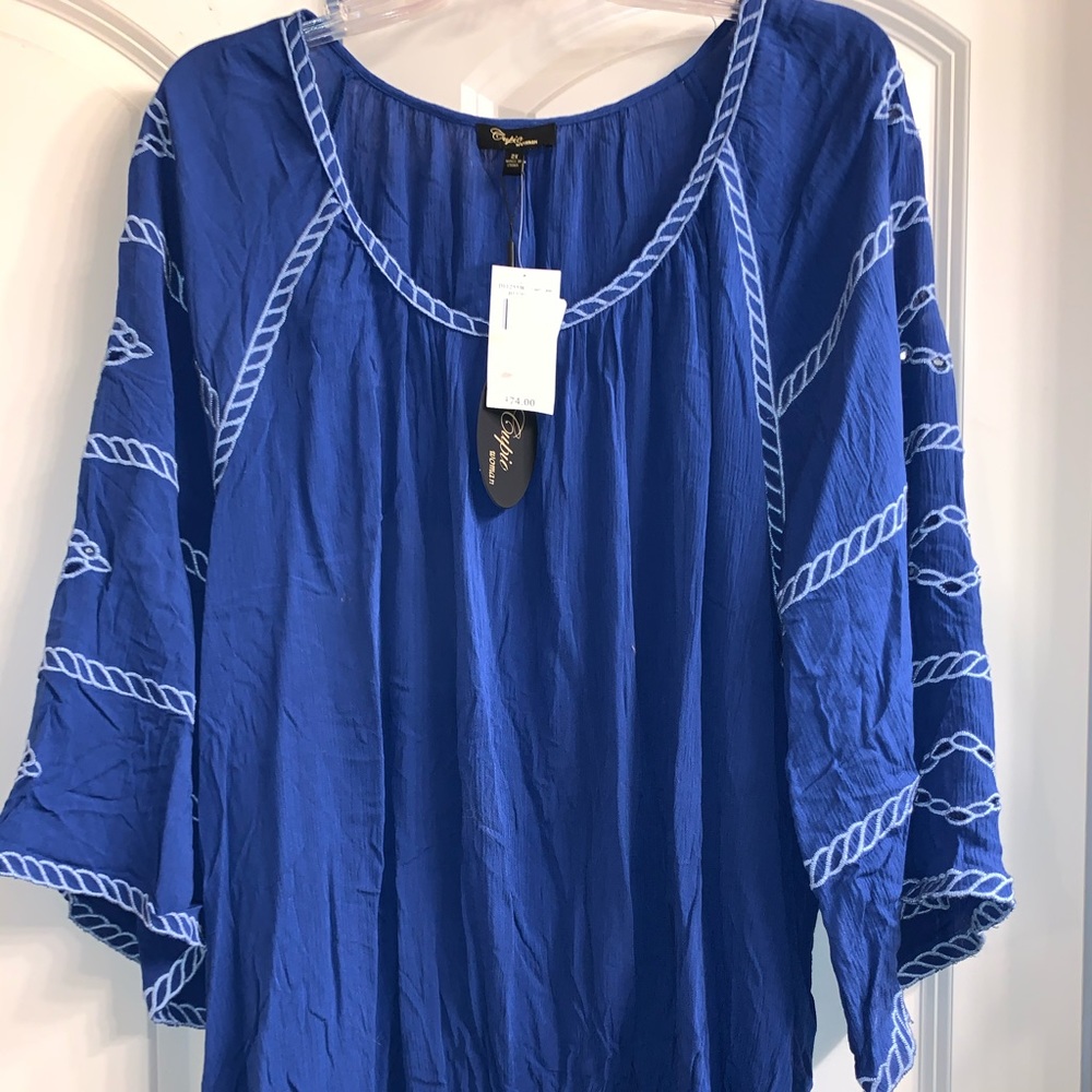 NWT Blue swing style 3/4 length sleeve blouse